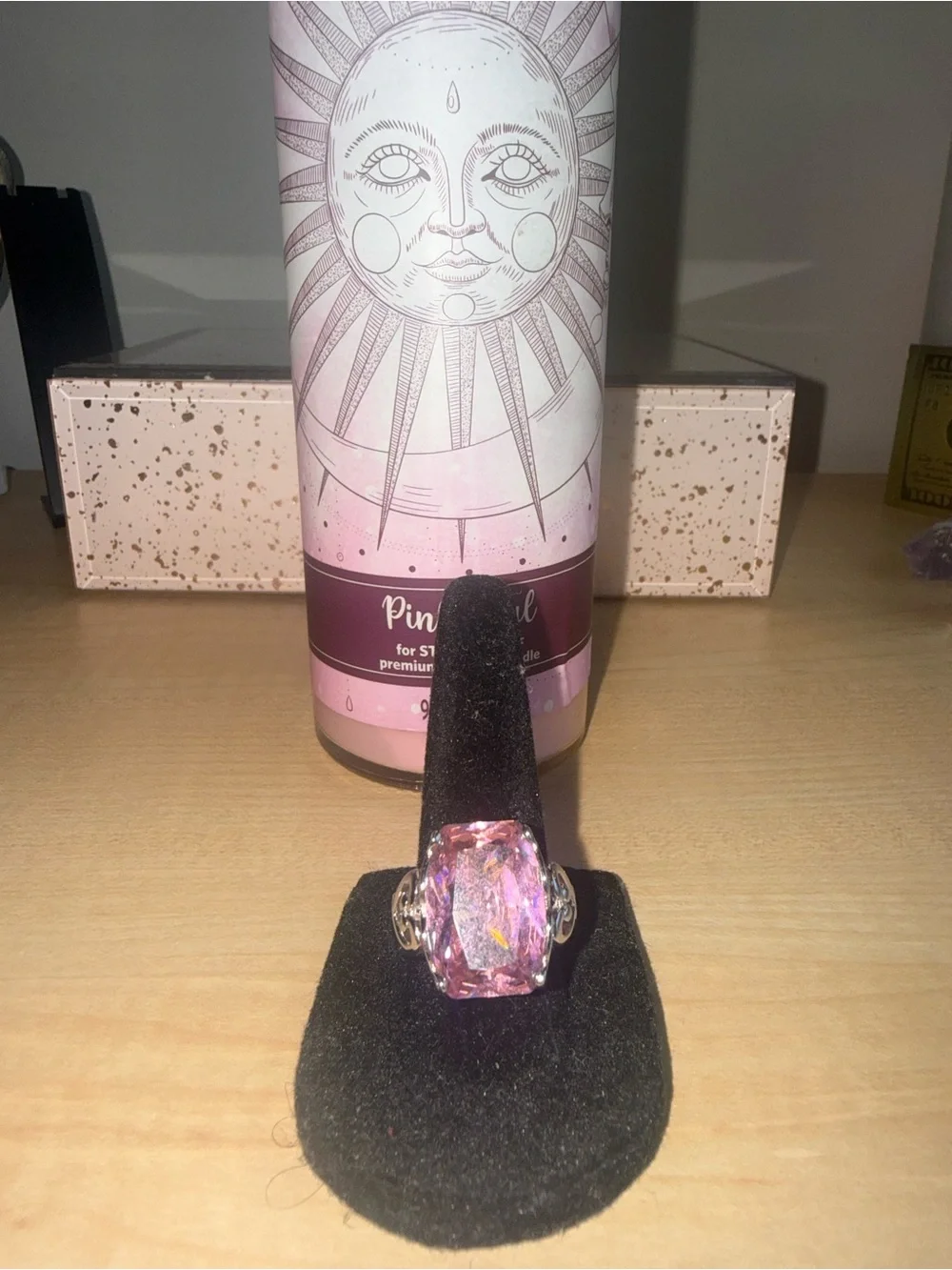 Pink Gemstone Silver Cocktail Ring -